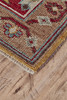 5' X 8' Red Blue And Brown Wool Floral Hand Knotted Distressed Stain Resistant Area Rug With Fringe