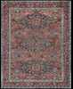 8' X 10' Red Orange And Blue Wool Floral Hand Knotted Distressed Stain Resistant Area Rug With Fringe
