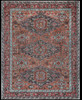 9' X 12' Red Orange And Blue Wool Floral Hand Knotted Distressed Stain Resistant Area Rug With Fringe