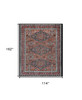 10' X 13' Red Orange And Blue Wool Floral Hand Knotted Distressed Stain Resistant Area Rug With Fringe