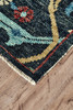 8' X 10' Blue Yellow And Red Wool Floral Hand Knotted Distressed Stain Resistant Area Rug With Fringe