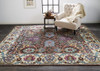 4' X 6' Ivory Brown And Blue Wool Floral Hand Knotted Distressed Stain Resistant Area Rug With Fringe