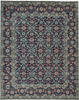 9' X 12' Blue Green And Red Wool Floral Hand Knotted Distressed Stain Resistant Area Rug With Fringe