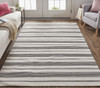 10' X 14' Black And White Striped Dhurrie Hand Woven Stain Resistant Area Rug