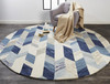 8' Blue Ivory And Gray Round Wool Geometric Tufted Handmade Area Rug