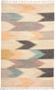 10' X 14' Tan Blue And Orange Geometric Dhurrie Flatweave Handmade Area Rug With Fringe