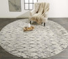 '9' Ivory Gray And Taupe Round Abstract Stain Resistant Area Rug