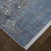 3' X 5' Blue Gray And Silver Abstract Power Loom Distressed Area Rug With Fringe
