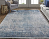 12' X 18' Blue Gray And Silver Abstract Power Loom Distressed Area Rug