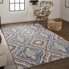 8' X 10' Blue Orange And Ivory Wool Floral Tufted Handmade Stain Resistant Area Rug