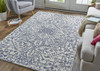 8' X 10' Ivory And Navy Wool Floral Tufted Handmade Stain Resistant Area Rug