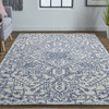 9' X 12' Ivory And Navy Wool Floral Tufted Handmade Stain Resistant Area Rug