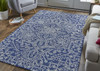 9' X 12' Blue And Ivory Wool Floral Tufted Handmade Stain Resistant Area Rug