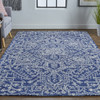 9' X 12' Blue And Ivory Wool Floral Tufted Handmade Stain Resistant Area Rug