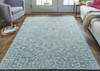 9' X 12' Blue Ivory And Green Wool Floral Tufted Handmade Stain Resistant Area Rug