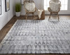 8' X 10' Gray Silver And Ivory Geometric Hand Woven Stain Resistant Area Rug With Fringe