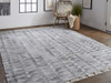 9' X 12' Gray Silver And Ivory Geometric Hand Woven Stain Resistant Area Rug With Fringe