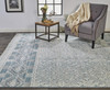 9' X 12' Ivory Blue And Gray Geometric Hand Knotted Area Rug