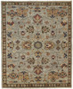 9' X 12' Gray Gold And Red Wool Floral Hand Knotted Stain Resistant Area Rug With Fringe
