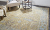 9' X 12' Gold Wool Floral Hand Knotted Stain Resistant Area Rug With Fringe