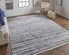 9' X 12' Gray And Ivory Striped Hand Woven Stain Resistant Area Rug