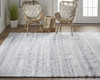 8' X 10' Gray Silver And Ivory Striped Hand Woven Stain Resistant Area Rug