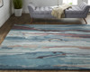 5' X 8' Blue Red And Ivory Wool Abstract Tufted Handmade Stain Resistant Area Rug