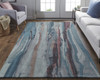 10' X 14' Blue Red And Ivory Wool Abstract Tufted Handmade Stain Resistant Area Rug
