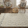 9' X 12' Ivory And Black Wool Geometric Tufted Handmade Stain Resistant Area Rug