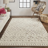 9' X 12' Ivory And Tan Wool Geometric Tufted Handmade Stain Resistant Area Rug