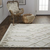 10' X 14' Ivory Tan And Silver Wool Geometric Tufted Handmade Stain Resistant Area Rug
