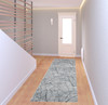 8' Blue Gray And Ivory Abstract Distressed Stain Resistant Runner Rug