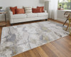 9' X 12' Gray Ivory And Gold Abstract Area Rug