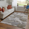 12' X 15' Gray Ivory And Gold Abstract Stain Resistant Area Rug