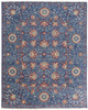 5' X 8' Blue And Red Wool Floral Hand Knotted Stain Resistant Area Rug