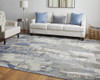 10' X 13' Blue Gray And Tan Abstract Power Loom Distressed Area Rug