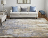 8' X 10' Brown Blue And Ivory Abstract Power Loom Distressed Area Rug