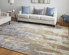 8' X 10' Brown Blue And Ivory Abstract Power Loom Distressed Area Rug