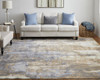 9' X 12' Brown Blue And Ivory Abstract Power Loom Distressed Area Rug