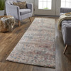 8' Red And Blue Wool Abstract Hand Knotted Runner Rug