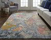 4' X 6' Blue Pink And Gray Wool Floral Tufted Handmade Area Rug