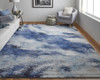 9' X 12' Blue And Ivory Abstract Power Loom Stain Resistant Area Rug