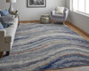 9' X 12' Blue Gray And Orange Abstract Power Loom Stain Resistant Area Rug