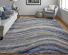 10' X 14' Blue Gray And Orange Abstract Power Loom Stain Resistant Area Rug