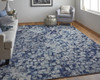 9' X 12' Blue And Ivory Abstract Power Loom Distressed Stain Resistant Area Rug