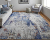 9' X 12' Ivory And Blue Abstract Power Loom Distressed Stain Resistant Area Rug