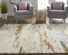 5' X 8' Ivory Blue And Brown Wool Abstract Tufted Handmade Stain Resistant Area Rug