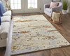 9' X 12' Ivory Blue And Brown Wool Abstract Tufted Handmade Stain Resistant Area Rug