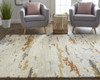 2' X 3' Ivory Blue And Brown Wool Abstract Tufted Handmade Stain Resistant Area Rug