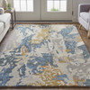 8' X 10' Gray Blue And Gold Wool Abstract Tufted Handmade Stain Resistant Area Rug